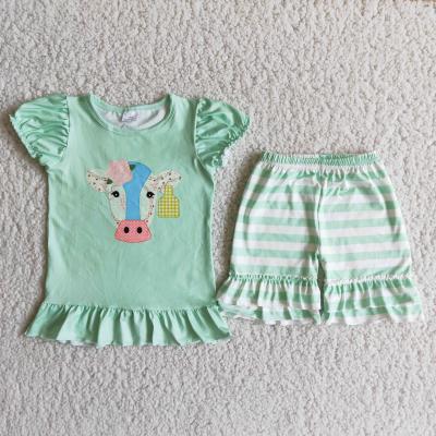 China Formal Designer Clothes Short Sleeve Top With Striped Cow Print And Plaid Shorts 2 Pieces Boutique Outfits for sale