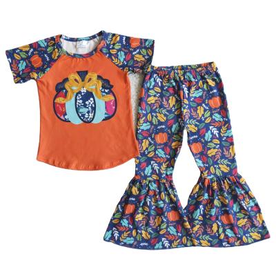 China Formal Babies Clothes Halloween Short Sleeve Bell Bottom Pants Costume With Pumpkin Pattern for sale