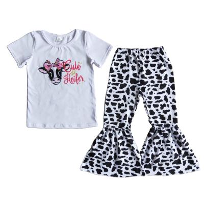 China Formal Baby Clothes Pure White Short Sleeve Leopard Print Bell Bottom Black And White Pants for sale