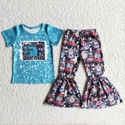 China Formal Babies Clothes Blue Short Sleeve Upper Bell Bottom Pants Fashions Trend Suit for sale