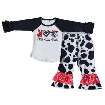 China Children's formal high-grade clothing black and white long-sleeved pant suit with cow main pattern for sale