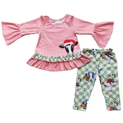 China Formal Girl Sets Long Sleeve Cow Print With Long Pants Boutique Set for sale