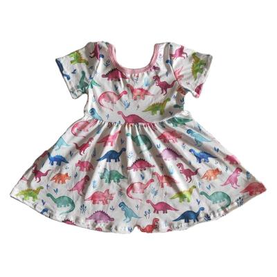 China Formal Babies Summer Wear Short Sleeve Fashion Dresses White Printing Boutique Toddler Girl Wear Dresses for sale