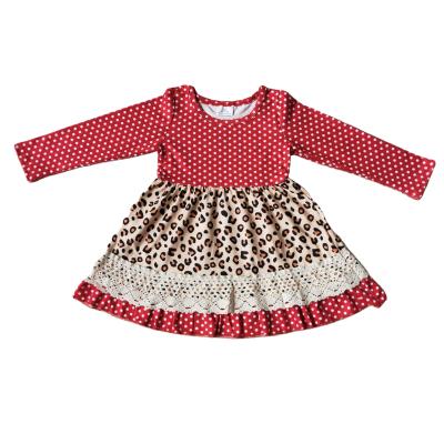 China Red Dot Print Boutique Toddler Girl Wear Dresses Autumn Baby Girls Wear Long Sleeve Fashion Dresses Formal Leopard Clothes for sale