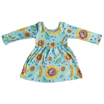 China New Design Formal Baby Girls Kids Wear Long Sleeve Fashion Dresses Sunflowers Focus Sketch Boutique Toddler Girl Wear Dresses for sale