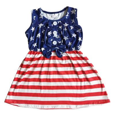 China Formal Baby Clothes Summer Red Bowknot Star Bowknot Dress Girls Red Striped Five-pointed Boutique Outfits for sale