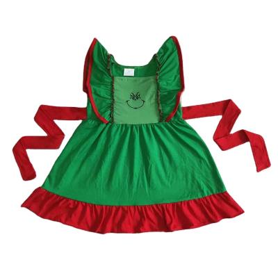 China Formal Baby Clothes Green Smiley Pearl Ruffles Dress Girls Boutique Outfits Summer for sale