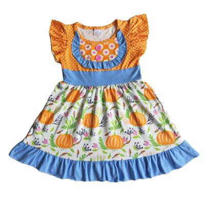 China Formal Baby Clothes Summer Halloween Orange Polka Dot Pumpkin Dress Girls Lace Boutique Teams for sale