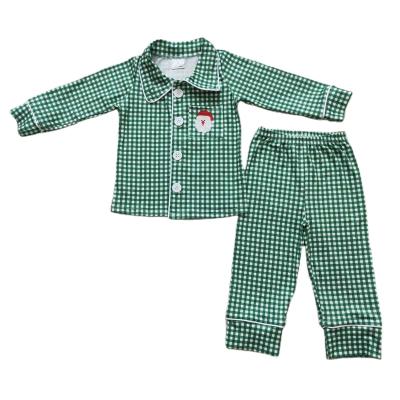 China Christmas Formal Baby Boy Clothes Green Family Outfits Plaid Santa Pajamas Long Sleeve Two Piece Matching Pajamas for sale