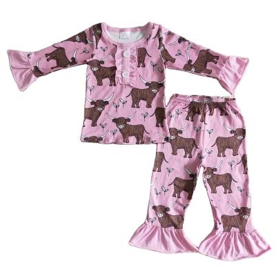 China Baby Boy And Girl Formal Clothes Matching Taurus Head Family Outfits Long Sleeve Pink Dark Green Children Two Piece Pajamas for sale