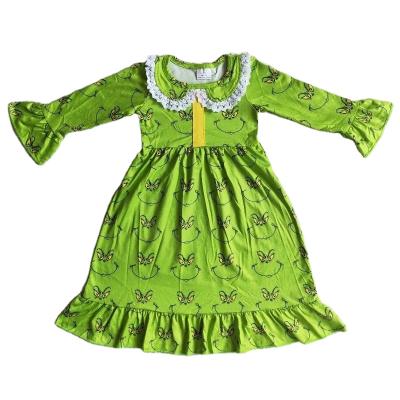 China Wholesale Breathable Kids Sleepwear Christmas Nightgown Autumn Winter Green Dress Babies Cartoon Ankle Maxi Fashion New Clothing for sale