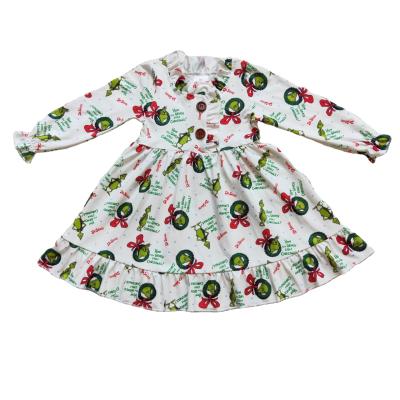 China Wholesale Breathable Boutique Christmas Babies Dress Infant Ruffle Sleeves Clothing Fashion Kids Nightgown Twirl Winter Pajamas Clothes for sale