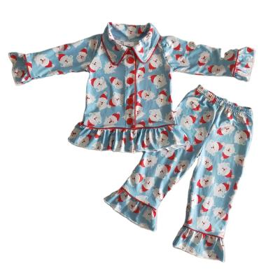 China Formal Christmas Toddler Babies Winner Tree Print Long Sleeve Blue Clothes Top With Long Pants Cute Girl Pajamas Kids Wear Costume for sale