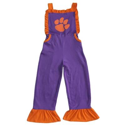 China Hot Sale Straight Girls Kids Wear Knit Overalls Long Pants Clothes Toddler Babies Girl Paw Pattern Bell Bottom Milk Silks Purple Jeans for sale