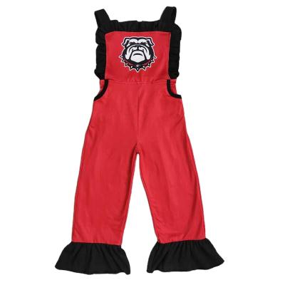 China Straight Hot Sale Babies Kids Wear Knit Overalls Long Pants Clothes Toddler Babies Girl Dog Bell Bottom Milk Siks Red Jeans for sale