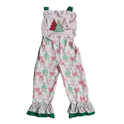 China Straight Hot Sale Babies Kids Wear Knit Overalls Long Pants Clothes Toddler Babies Girl Trees Bell Bottom Milk Siks Pink Jeans for sale