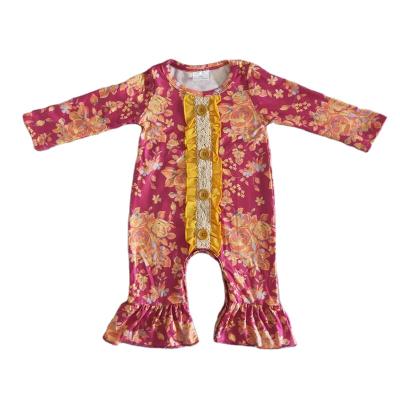 China Boutique Formal Newborn Toddler Infant Baby Rompers Orange Lace Clothes Long Sleeve Overalls Long Pants Girl Fashion Rope for sale