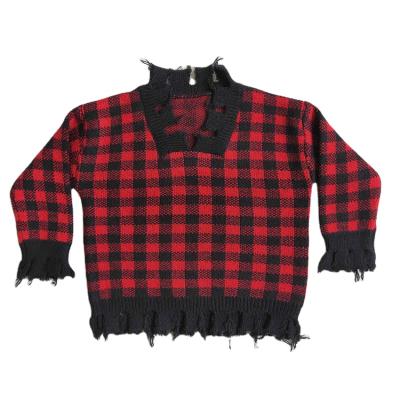 China Wholesale New Fashionable Baby Plaid Plaid Red Black Coat Breathable Clothes Boutique Infant Child Winter Toddler Cozy Sweater for sale