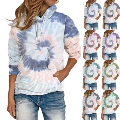 China Anti-Wrinkle Women's Tops Spring Tie Dye Hoodie Knitted Soft Sports Pullover Sweatshirts Hoodies For Women for sale