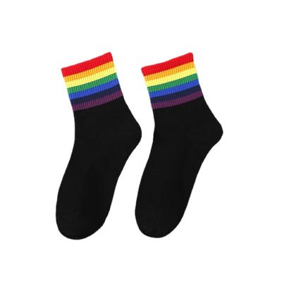 China 2021 Summer Rainbow Color Breathable Socks For Girls Customized Colorful Logo School Socks for sale