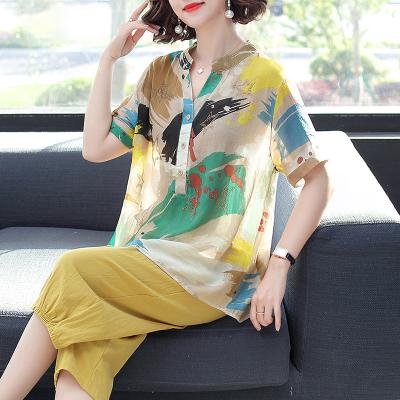 China 2021 Breathable Women Blouses And Pants Breathable And Tops Summer Pants 2 Piece Set for sale