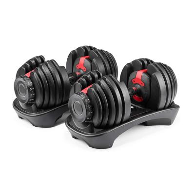 China Durable Custom Workforce Logo Cast Iron Weightlifting Gym Automatic Adjustable Dumbbell Set for sale