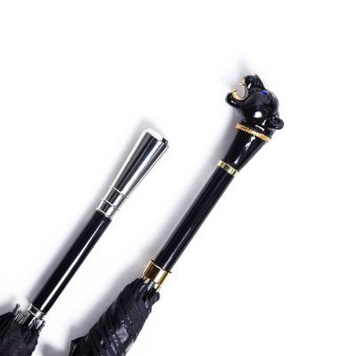 China Europe Black Leopard Long Handle Plus Size Umbrella Business Gentleman Automatic High End Custom Straight Handle Umbrella for sale