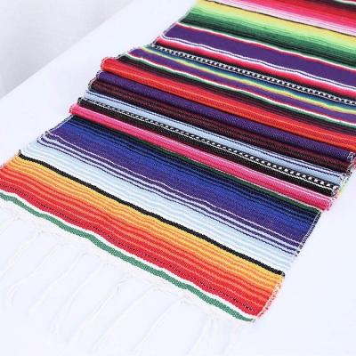 China Cotton Colorful Outdoor Stripe Fringe Wedding Party Mexican Macrame Table Runner for sale