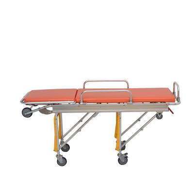 China Aluminum Alloy Folding Ambulance Wheel Type Stretcher Orange OEM for Patient Transfer for sale