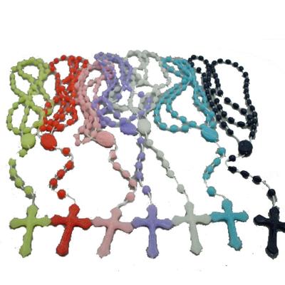 China High Quality Vintage Success Jesus Cross Necklace Necklace With Cross Pendant Resin Luminous Wooden Rosary for sale