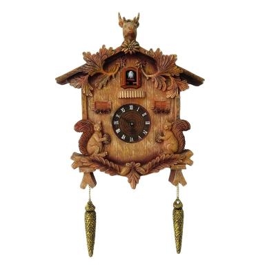 China Living Room Antique European Style Cuckoo Song Light Style Hanging Wall Clock for Home Decoration for sale