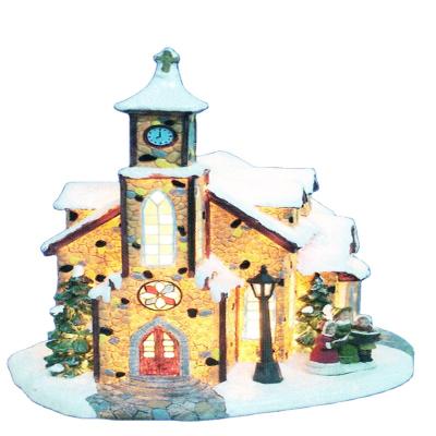 China Polyresin Europe Village Christmas House Figurine with LED Light for sale