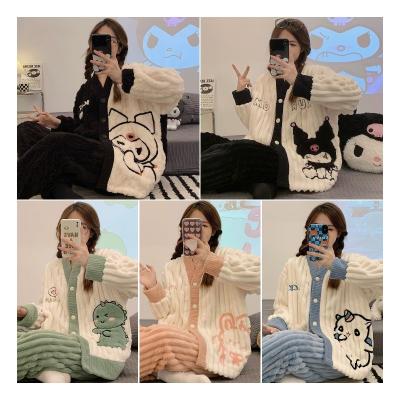 China Winter Pajamas Female Hot Selling Women's Pajamas QUICK DRY Thickened Plus Cute Warm Coral Velvet Home ClothesSet Velvet Flannel Inventory for sale