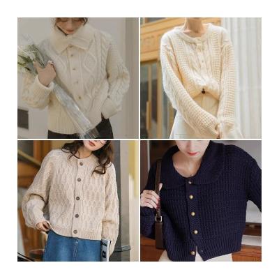 China Custom Thick Warm Knitted Anti-wrinkle Ladies Sweater Cardigans Women Long Sleeve Sweater Women's Striped Sweater Cardigan Sweater for sale