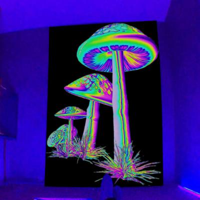 China Minimalist Custom Design Fluorescence Tapestry Blanket Mushroom Wall Hanging Glow In The Dark for sale