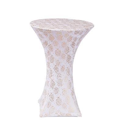 China New Fancy Oilproof Foil Custom Printed Around Plain Spandex Table Cloth With Stretch For Wedding for sale