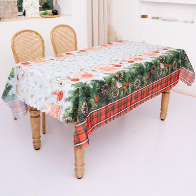 China Oilproof Latest Design Table Cloth Christmas Printing Table Cloth Rectangular Polyester Tablecloth for sale