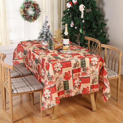 China New Oilproof Christmas Fancy Rectangular Design Printed PVC Polyester House Table Cloth for sale