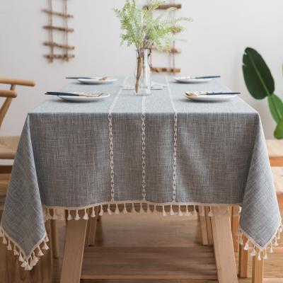 China Dustproof Checkered Linen Table Cloth Embroidery Waterproof Cotton Lattice Table Cloth For Kitchen Dining Table Decoration for sale