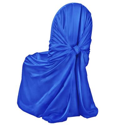 China Leisure Latest Design Luxury Elegant Royal Blue Satin Full Chair Covers For Wedding for sale