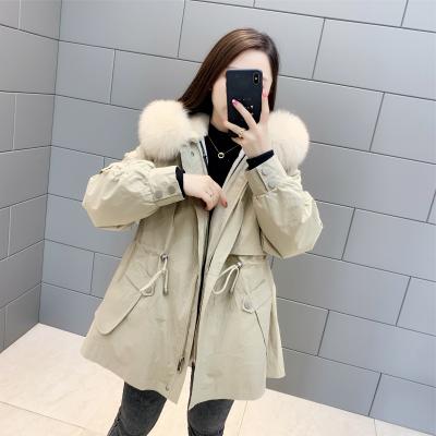 China Fashion Viable Style Real Rabbit Fur Parka Coats With Hood Winter Warm Women Big Fur Parka Coats for sale