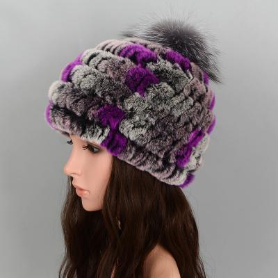 China Comfortable Good Quality Winter Rabbit Hat Women Real Real Fur Knitted Warm Fur Hat for sale