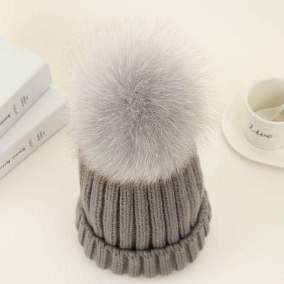 China New Stylish Autumn Winter Children Warm Fur Hats Baby Knitted Pom Pom Fur Hat for sale