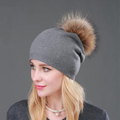 China COMMON Ladies Fashion Warm Winter Fur Pompom Knitted Beanie Hat for sale