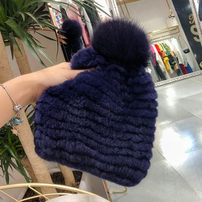 China 2021Factory Women's Comfortable Direct Fur Knitted Hat Winter Warm Rabbit Fur Fele Real for sale