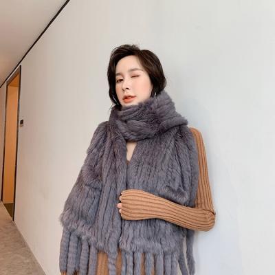 China 2021New comfortable real rabbit knitted fur scarf winter fashion style female caps fur shawl for women for sale