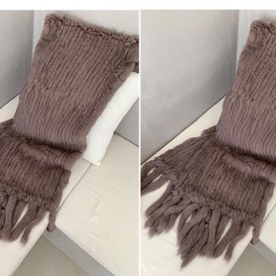 China 2021New comfortable real rabbit knitted fur scarf winter fashion style female caps fur shawl for women for sale