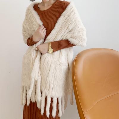 China Comfortable Wholesale Ladies Long Style Real Rabbit Fur Scarf Genuine Rabbit Fur Shawl for sale