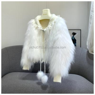 China Good Quality Anti-wrinkle Real Raccoon Hand Knitted Warm Fur Coat Fur Jacket For Winter for sale