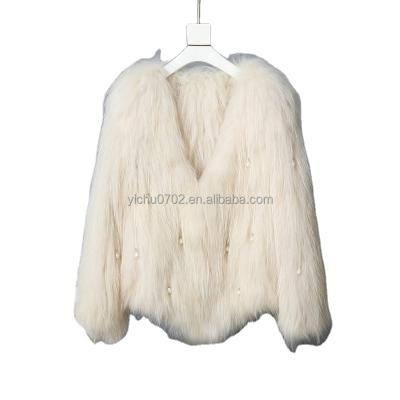 China Anti-wrinkle women's real fur real raccoon fur jacket with beaded ladies real fur coat for sale